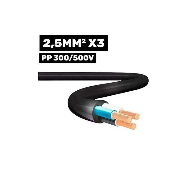 Cabo Silflex PP 300/500V 3*2,5MM 100M Preto