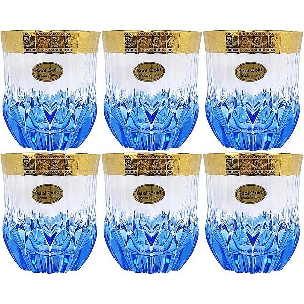 Jogo de 6 Copos Art Decor Dof Adagio - Azul e Dourado (280 ml)