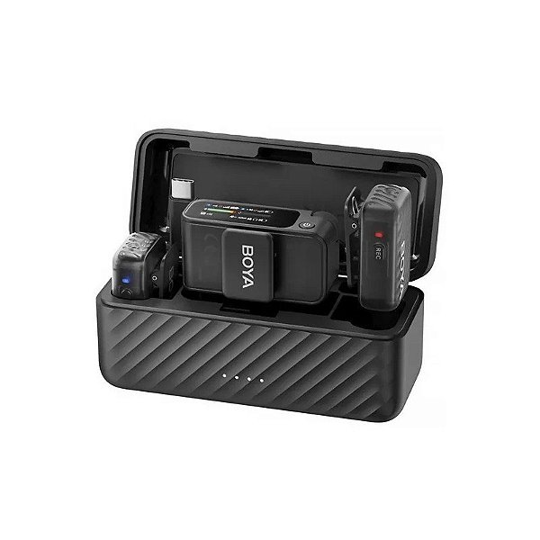 Microfone Lapela Boya Boyamic Lighting 2-01 USB-C Sem Fio para Smartphone - Preto (2TX+1RX) (Anatel)