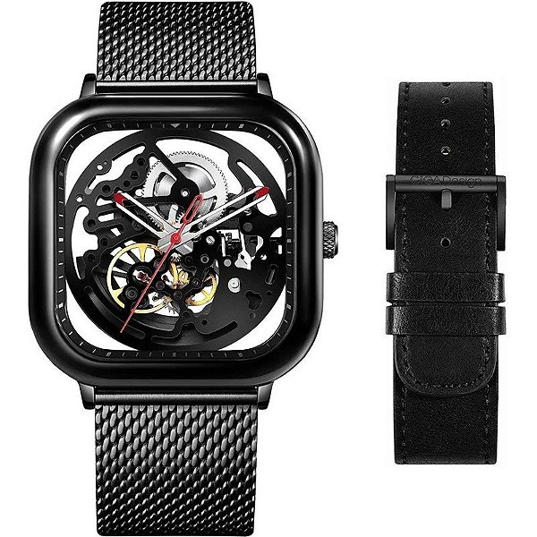 Relógio Masculino Ciga Design Z011-BLBL-W13 Esqueleto Mecânico Totalmente Vazado Preto