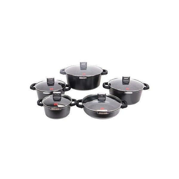 Conjunto de Panelas de Indução Antiaderentes Ucc Life de 10 Peças, Preto