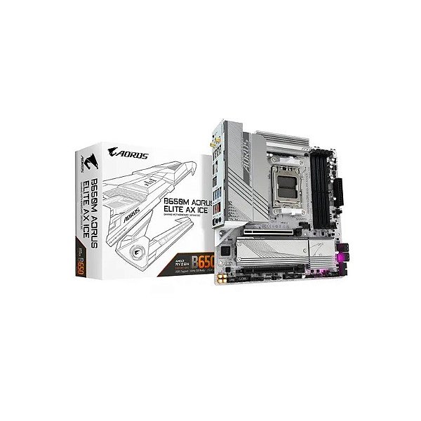 Placa-mãe MB AM5 Gigabyte B650M Aorus Elite Ax Ice DDR5/Wifi WIFI6E/HDMI/DP