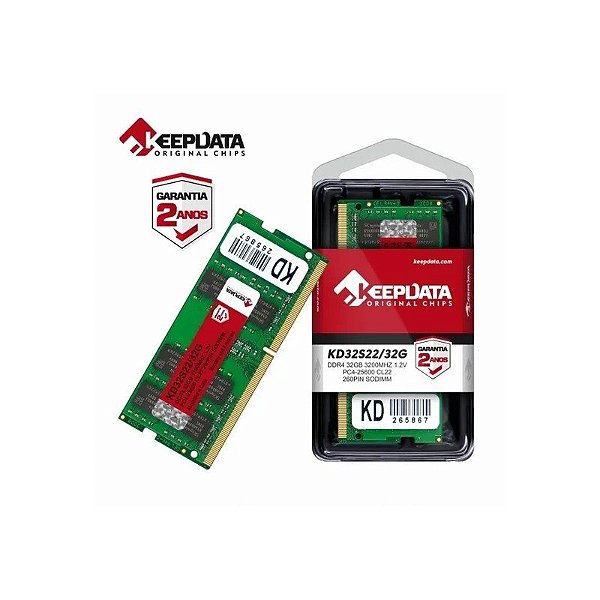 Memória para Notebook Keepdata, DDR4 32GB (1X32GB), 3200MHZ, So-DIMM, KD32S22/32G, Verde