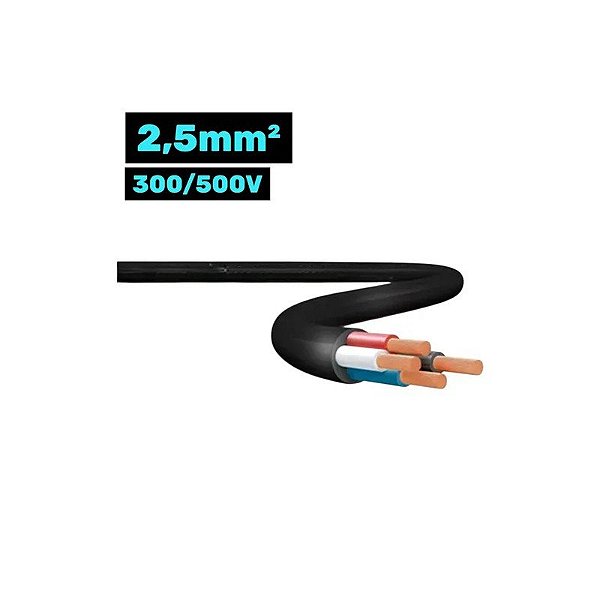 Cabo Flexível CH PP 300/500V 4*2.5MM 100M Preto