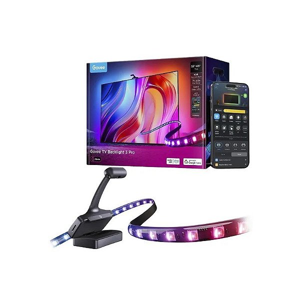 Kit de Retroiluminação Inteligente para TV Govee T3 Pro H66A0 55"/65" com Câmera - 3,6 Metros