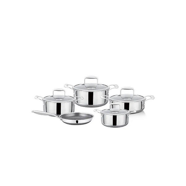 Conjunto de Panelas de Indução Ucc Life de 9 Peças, Antiaderentes, em Aço Inoxidável, Tripla Camada