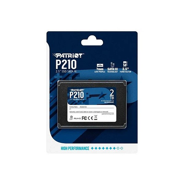 SSD Patriot P210, 2TB, 2,5", SATA 3, Leitura 520MB/s, Gravação 430MB/s, P210S2TB25 2,5