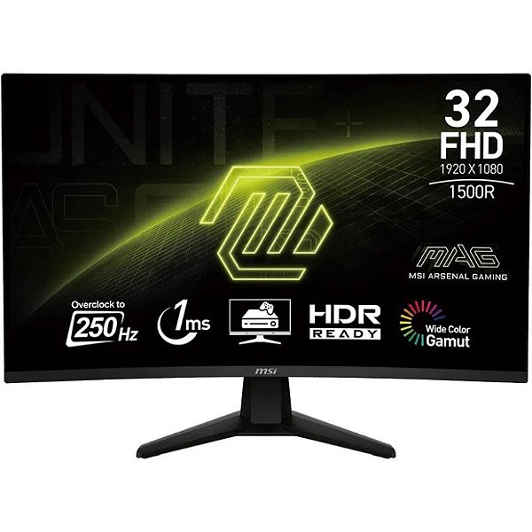 Monitor MSI 32" MAG 32C6X Full HD Curvo 1ms/250Hz DP/HDMI Preto