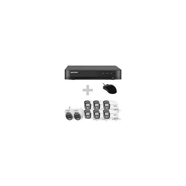 Kit de Vigilância CCTV DVR Hikvision KIT-7208HGHI-8CAM/ HL Turbo HD 2+6CAM / HDMI / VGA / USB / Lan / Rca - Preto + Mouse