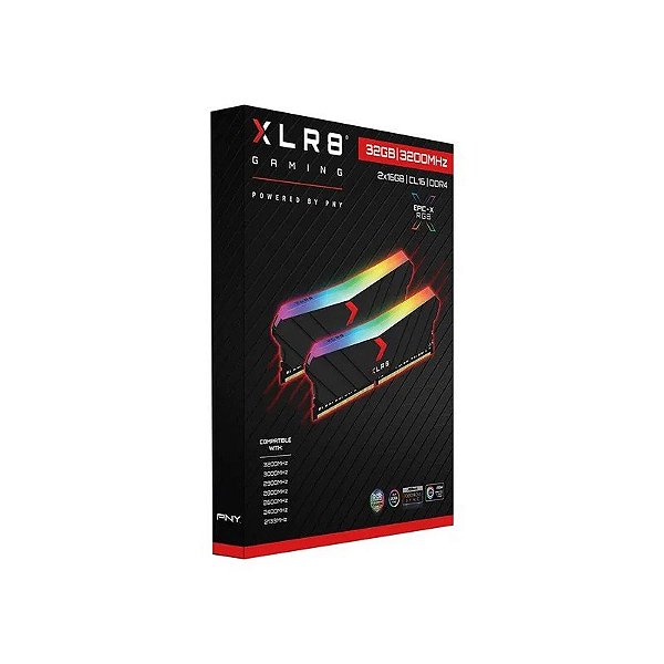 Kit de Memória RAM DDR4 PNY XLR8 Gaming 3200MHZ 32GB Epic-X RGB (2X16GB) - Preto (MD32GK2D4320016XRGB)