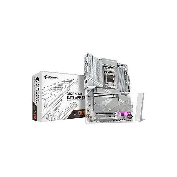 Placa-Mãe Gigabyte X870 Aorus Elite Wifi 7 Ice DDR5 Socket AM5 Chipset AMD X870 ATX