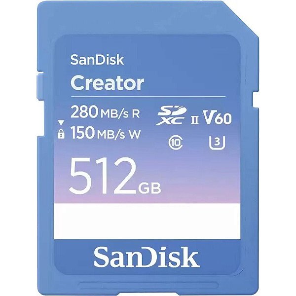 Cartão de Memória SD SanDisk Creator Series UHS-II SDSDXEP-512G-GNCIS 280-150 MB/s - 512GB