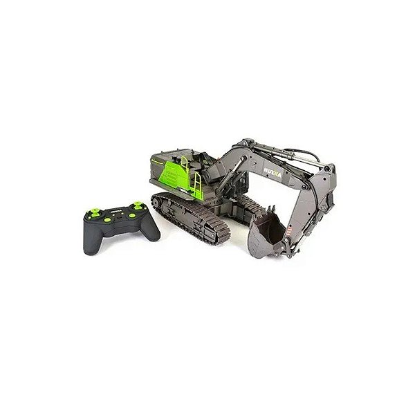 Escavadeira RC Huina 1/14 em Metal Verde 1593 e Carregadeira PA