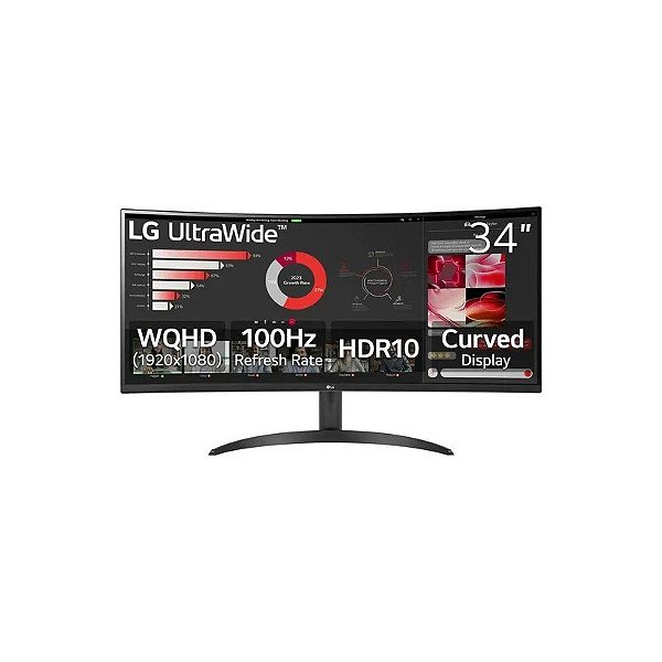 Monitor LG 34WR50QK-B 34 Polgadas WQHD Curvo Ultrawide 100Hz HDMI DP - Preto