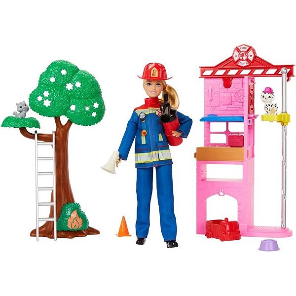 Conjunto de Boneca Barbie Bombeira Mattel - HRG55