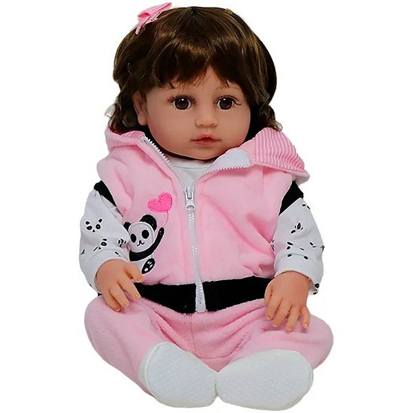 Boneca Corpo de Silicone Urso Panda Rosa V-004