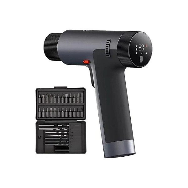 Parafusadeira e Furadeira Xiaomi 12V Max Sem Escova Sem Fio - 24 + 8 Pontas - Recarregável - Cinza