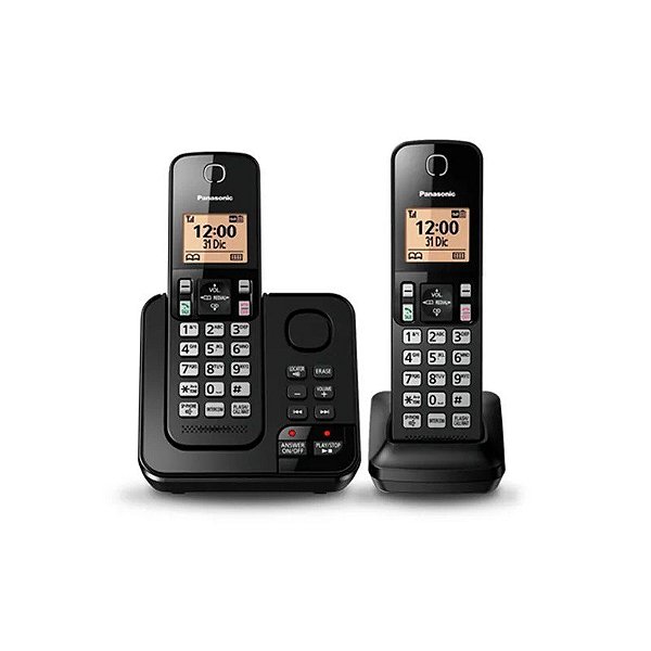 Telefone Sem Fio Panasonic KXTGC362LAB 2 Bases Preto - Bateria