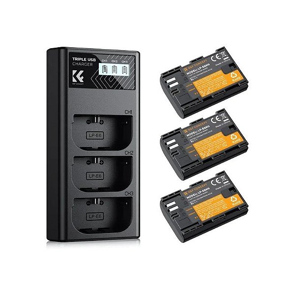 Kit K&F LP-E6NH 3 Baterias + Carregador 28.0039