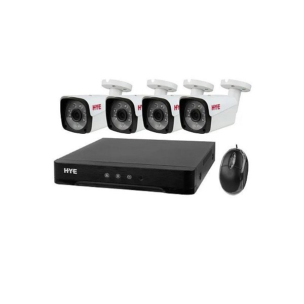 Kit de DVR Hye HYE-AH4404T - 4 Canais - Kit 4 Câmeras - HD - Preto