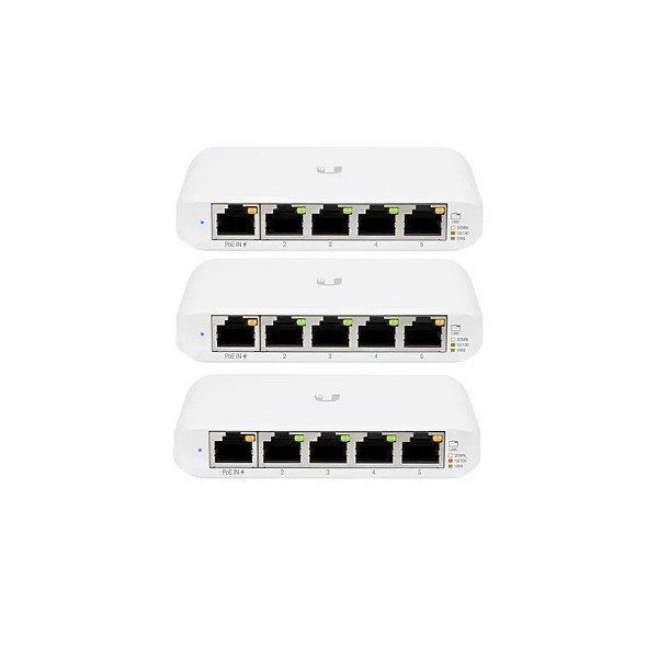 Kit 3 Peças do Switch Unifi Ui USW-FLEX-MINI-3 de 5 Portas Giga RJ45 Poe 2.5W