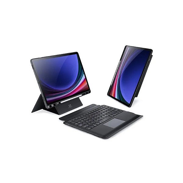 Estojo Protetor + Teclado Sem Fio Dux Ducis DK Series para Samsung Galaxy Tab S10+ / S9+ / S9 Fe+ 10.9" - Preto