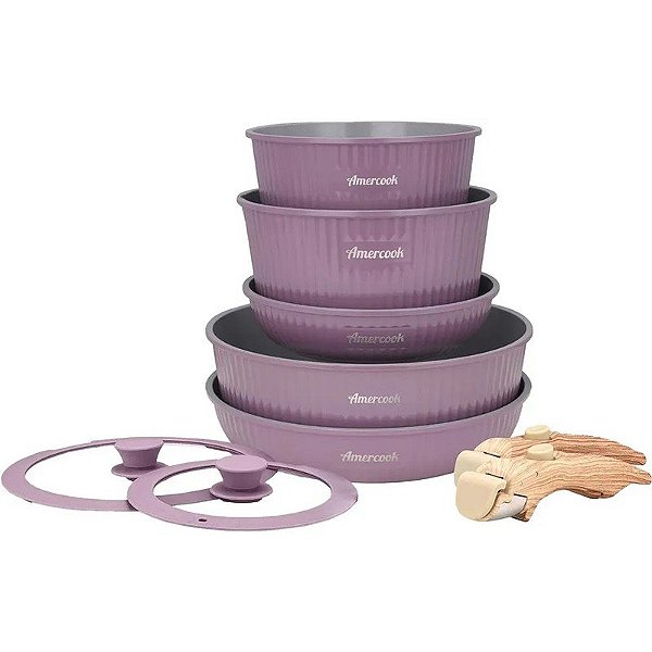 Jogo de Utensílios de Cozinha Amercook Easy Clip Pro EP4409PE - Roxo (9 Peças)