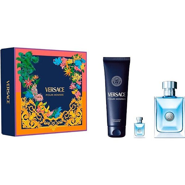 Kit Perfume Versace Pour Homme EDT 100mL + 5mL + Shampoo para Cabelo e Corpo 150mL