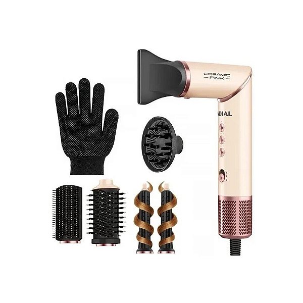 Secador de Cabelo Mondial SM-01-BLDC-CP 5 Em 1 220V ~ 50/60 Hz - Rosa Cerâmico