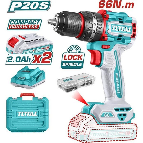 Furadeira Aparafusadeira - Total TDLI20668 20V (x2 baterias)