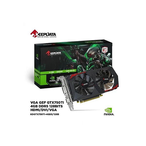 Placa de Vídeo Keepdata Geforce GTX750TI, 4GB GDDR5, 128 BITS, 1xDVI 1xHDMI 1xVGA, KDGTX750TI-4GD5