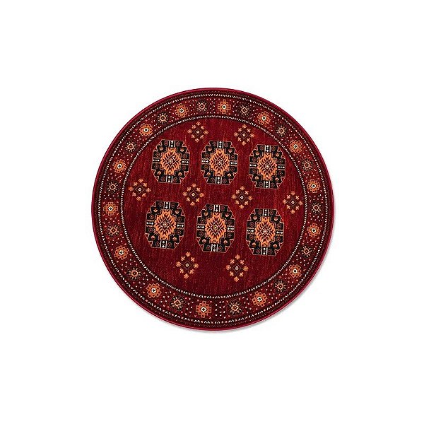 Tapete Redondo Turco Bokhara Vermelho Turquesa 150 X 150 CM