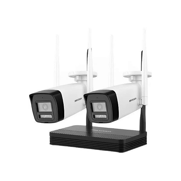Kit de CFTV de Vigilância NVS NVR Hikvision NKS424W0H 4 Canais + 2 Câmeras Wi-Fi - Branco/Preto