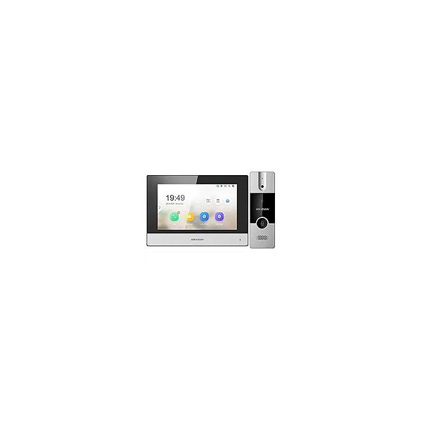 Kit de Vídeo Porteiro Hikvision DS-KIS302-P IP Híbrido Wi-Fi - Preto / Prata