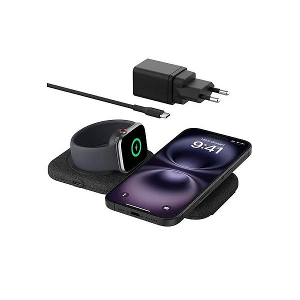 Carregador Wireless Belkin Travel Pad WIZ026VFBK 2 em 1 15W Boostcharge Pro QI2 Magsafe - Preto