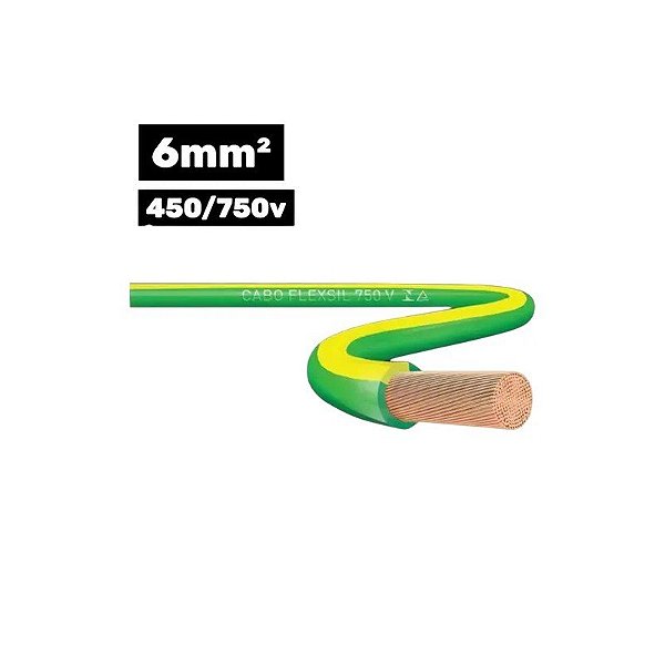 Cabo Flexsil 450/750V 1x6mm 100m Verde/Amarelo