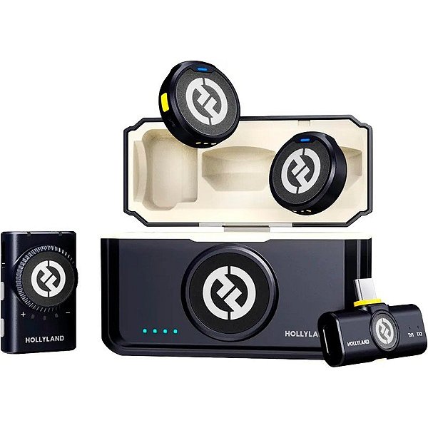 Microfone sem fio Hollyland Lark M2 Mini Combo Tipo C - Preto Brilhante