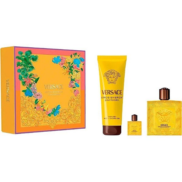 Kit Perfume Versace Eros Energy Pour Homme EDP 100ml + 5ml + Gel de Banho 150ml