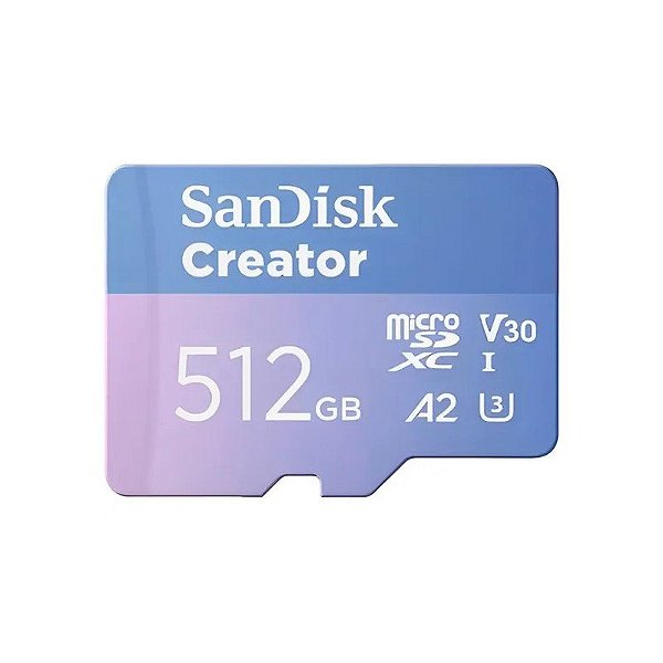 Cartão de Memória Micro SD SanDisk Creator 190-130MB/s UHS-I U3 V30 512 GB - (SDSQXAV-512G-GN6MS)