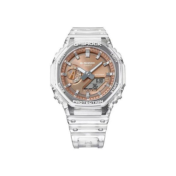 Relógio Casio G-Shock GA-2100BM-7A5DR Analógico/Digital Masculino - Branco Transparente/Dourado Rosado