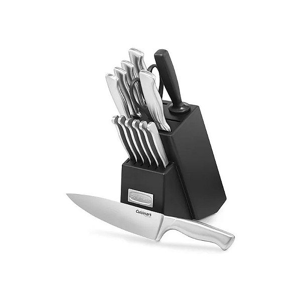 Jogo de Facas Cuisinart C77SS-15PK Cabo Oco Inoxidável com Faqueiro - Cinza 15 Peças