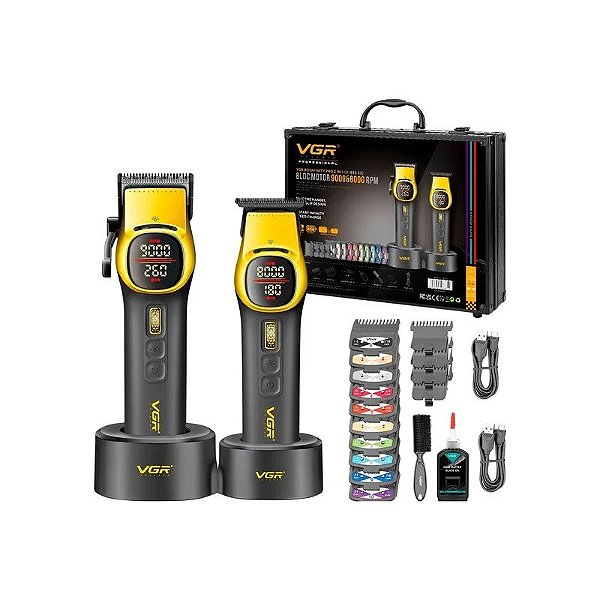 Kit de Cortador de Cabelo e Aparador Voyager VGR V-885S2 Recarregável - Dourado