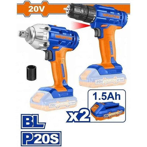 Kit de Ferramentas Sem Fio - Wadfow WCK2017 20V (x2 baterias)
