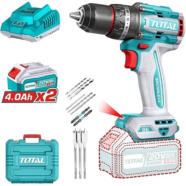 Furadeira Parafusadeira - Total TIDLI208682 20V (x2 Baterias) 220V-50/60Hz