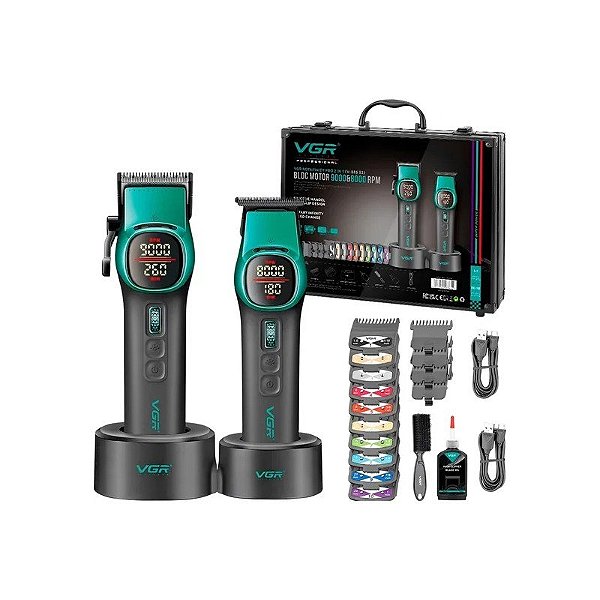 Kit Cortador de Cabelo e Aparador Voyager VGR V-885S2 Recarregável - Verde