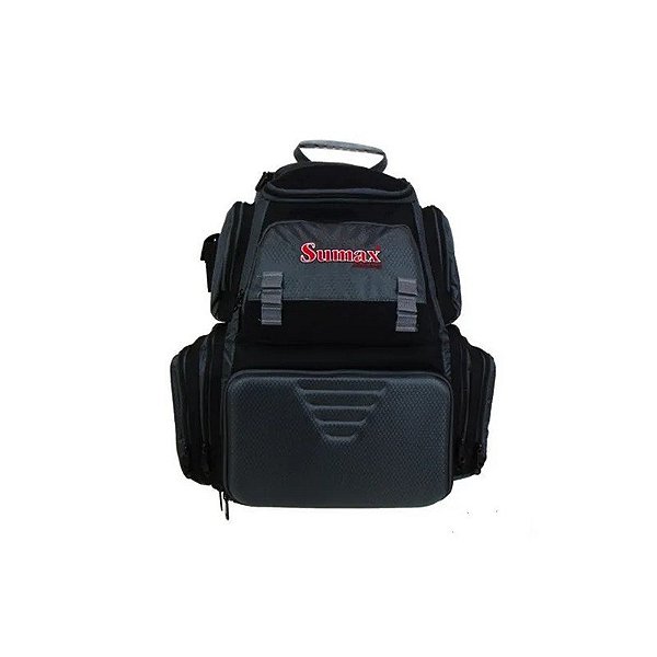 Mochila Sumax SM-1714 de Pesca, Preta Inclui 4 Estojos de PVC