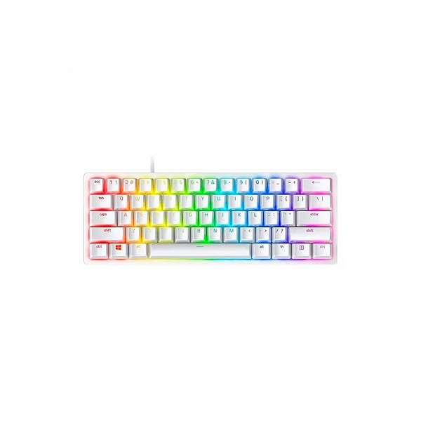 Teclado Gamer Mecânico Razer Huntsman Mini, RGB 60% USB-C, Switch Razer Clicky Roxo, Inglês, Branco Mercury