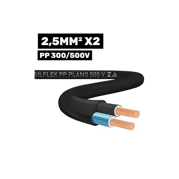 Cabo Silflex PP 300/500V 2*2,5 mm 100 m Preto
