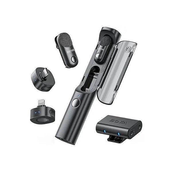 Microfone Sem Fio para Smartphone Boya MAGIC-04 com USB-C/Lightning - Preto (Anatel)