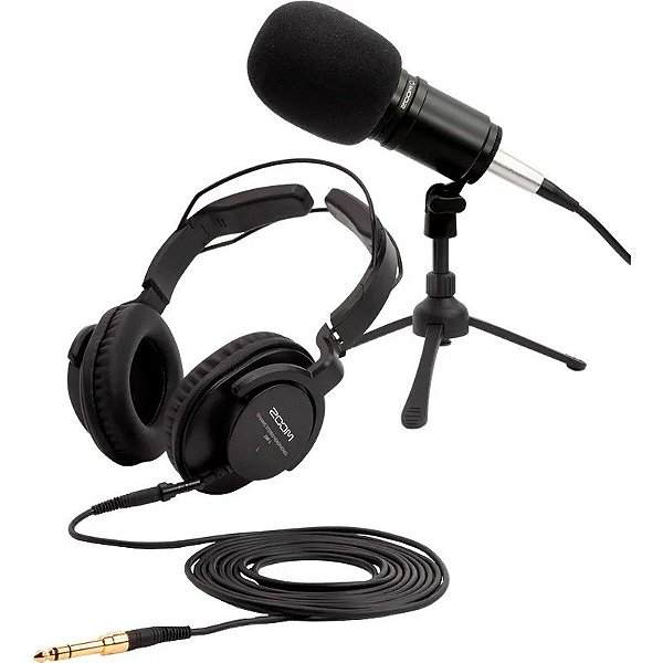 Kit de Microfone + Fone de Ouvido Zoom ZDM-1 para Podcast